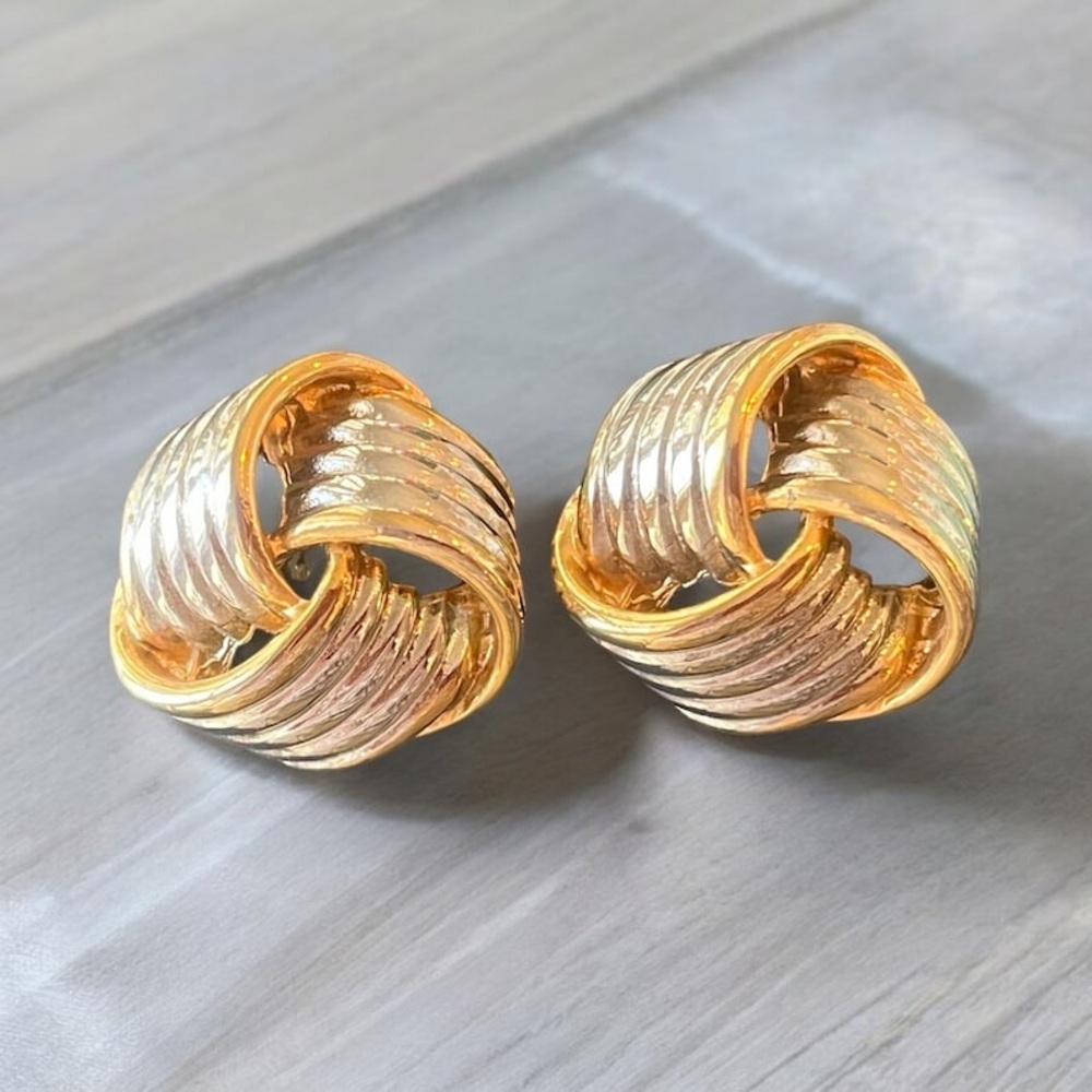 Vintage Premier Design 1990s earrings, 1990s silver and gold knot jewelry